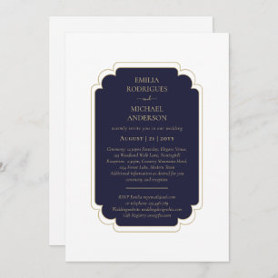 Double Sided BILINGUAL Wedding Navy Blue Invitation