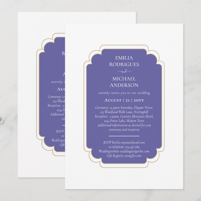 Double Sided BILINGUAL Wedding Purple Peri Invitation (Front/Back)