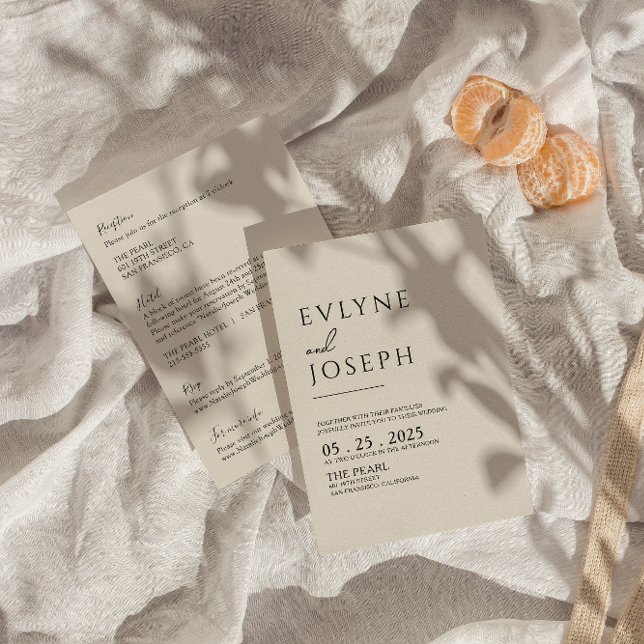 Double Sided Black & Beige Boho Neutral Wedding Invitation (Creator Uploaded)