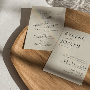 Double Sided Black & White Modern Boho Wedding Invitation