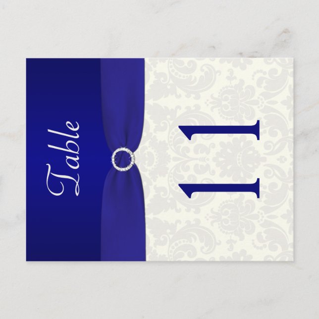 Double-sided Blue and Ivory Damask Table Number Postcard (Front)