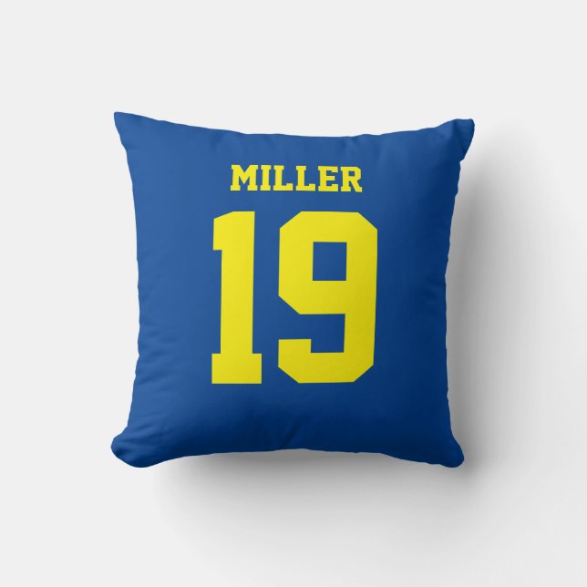 Double-Sided Blue and Yellow Sports Jersey Cushion (Front)