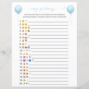 Double Sided Blue Balloon Emoji Pictionary Game