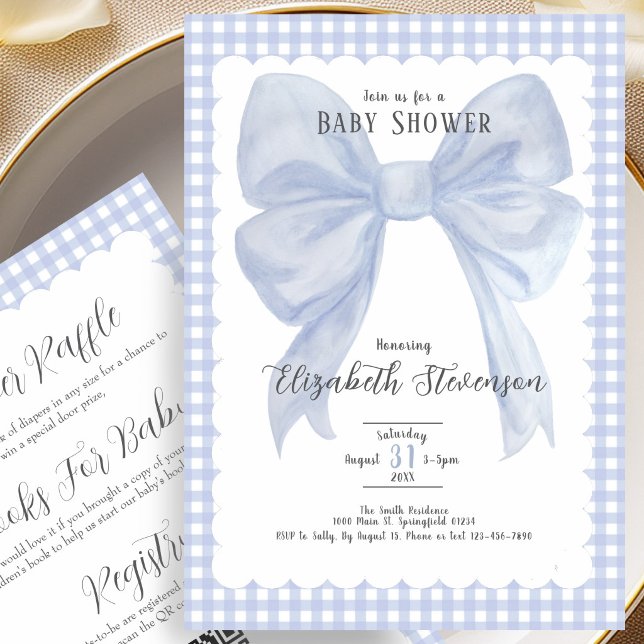 Double Sided Blue Bow Boy Baby Shower Invitation (Creator Uploaded)