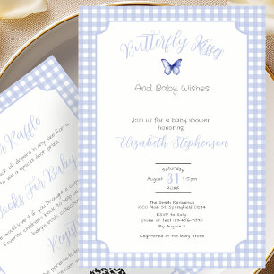 Double Sided Blue Butterfly Kisses Baby Wishes  Invitation