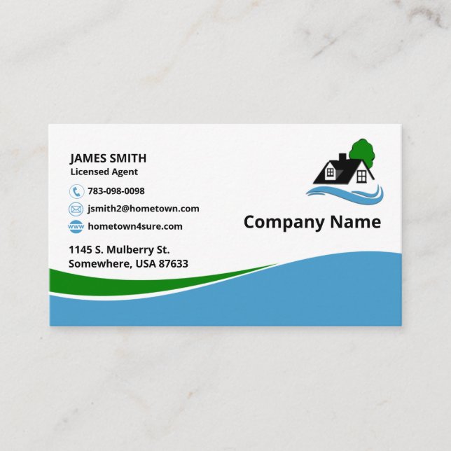 Double Sided Blue/Green Real Estate Business Card (Front)