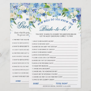 DOUBLE SIDED Blue Hydrangea Bridal Shower Game