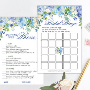 DOUBLE SIDED Blue Hydrangea Bridal Shower Game