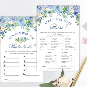 DOUBLE SIDED Blue Hydrangea Bridal Shower Game