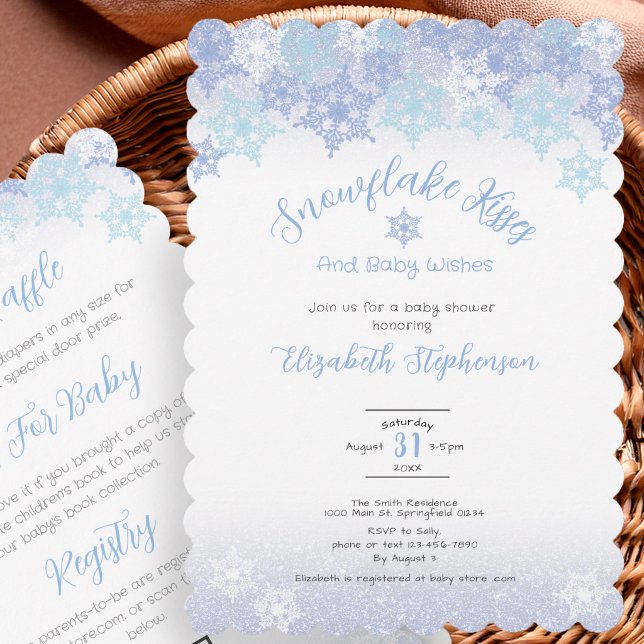 Double Sided Blue Snowflake Baby Shower Invitation (Creator Uploaded)