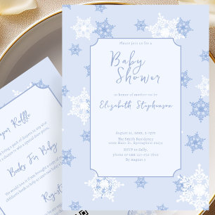 Double Sided Blue Snowflake Baby Shower Invitation