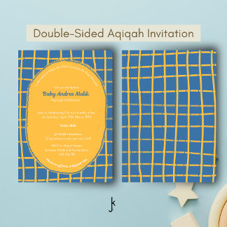 Double-Sided Blue Yellow Bright Plaid Hand-Drawn Invitation