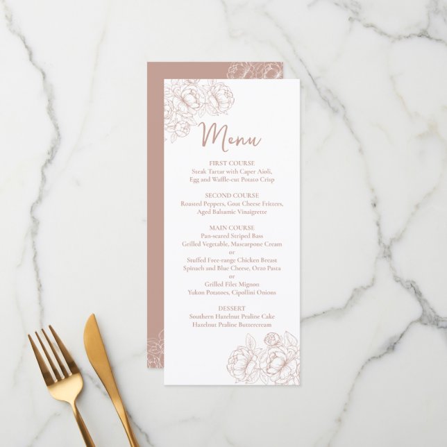 Double-Sided Blush Pink Boho Floral Wedding Drink+ Menu (Front/Back In Situ)