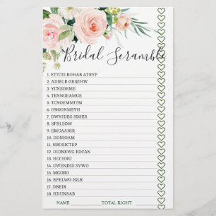 DOUBLE SIDED Blush Pink Flowers Bridal Shower Game