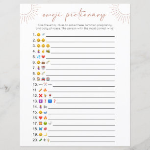 Double Sided Boho Sun Emoji Baby Shower Game Card