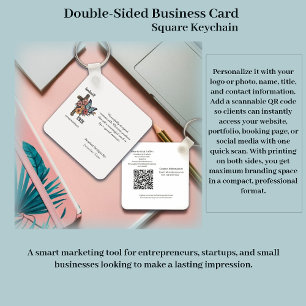 Double Sided Business Card Square Keychain