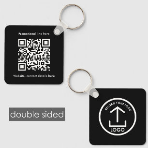 Double Sided Business Logo Text QR Code Black Key Ring