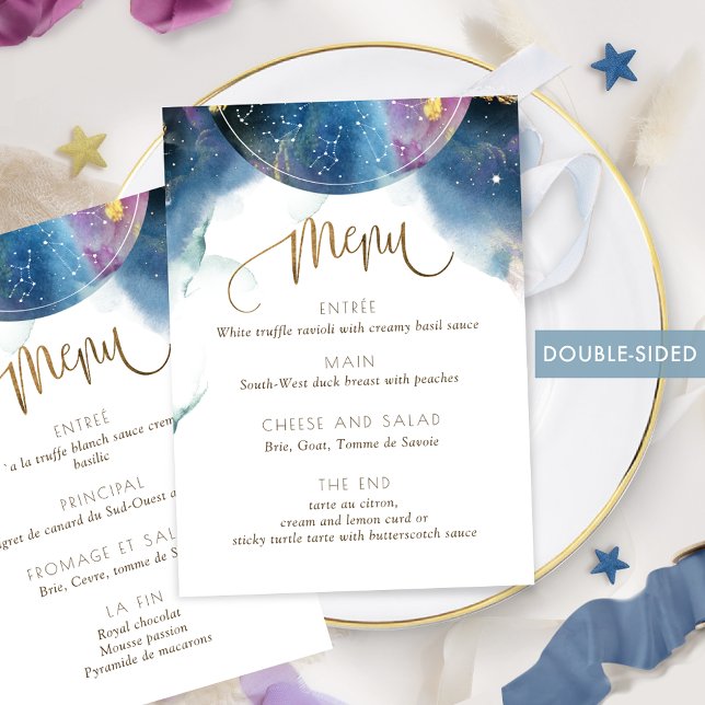 Double-sided, Chic Celestial Theme Watercolor Menu (Creator Uploaded)