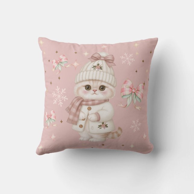 Double Sided Christmas Cat Throw Pillow (Back)