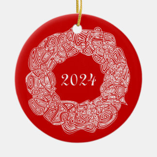 Double Sided Commemorative Wreath (Joy/Year) Ceramic Tree Decoration