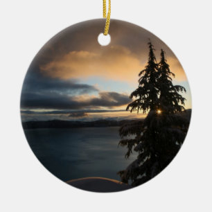 Double-Sided Crater Lake in Winter Ornament