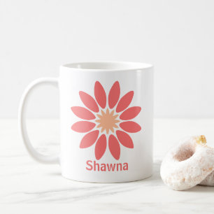 Double-Sided Custom Text and Stylised Coral Daisy Coffee Mug