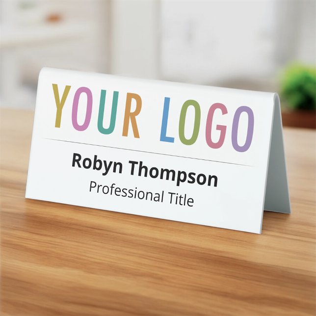 Double Sided Desk Name Plate Company Logo White (MISOOK White 6 x 3 inch Tent Nameplate with Logo)