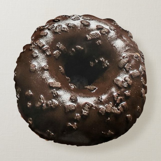 Double-Sided Doughnut:  Chocolate & Pink Sprinkles Round Cushion (Front)