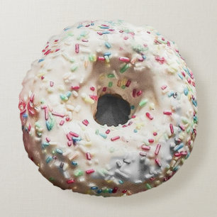 Double-Sided Doughnut: Rainbow Sprinkles & Pink Round Cushion