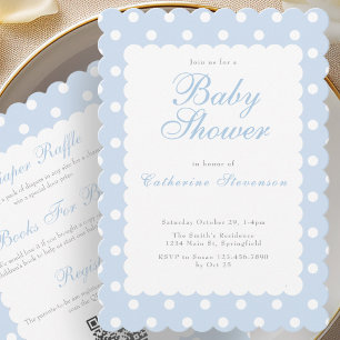 Double Sided Dusty Blue Dot Baby Shower Invitation