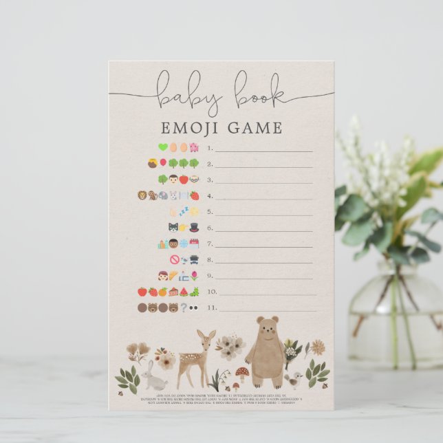Double Sided Emoji Baby Shower Game Boho Woodland (Standing Front)