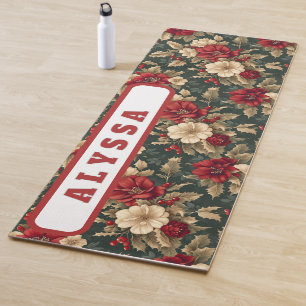 Double Sided, Floral & Diagonal Stripes Yoga Mat