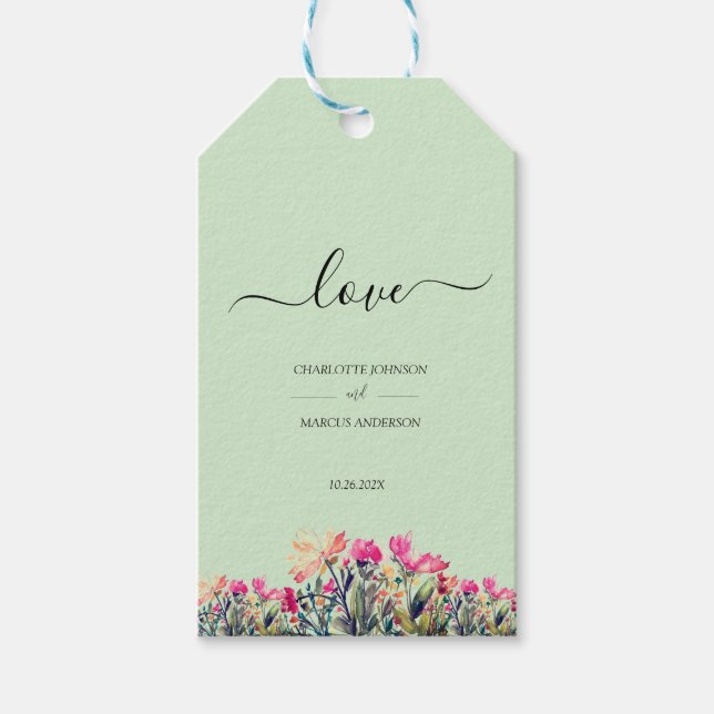 Double-sided Floral Mint Green Wedding Gift Tag (Front)