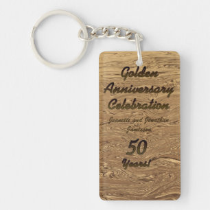Double Sided Golden Wedding Anniversary 50th Key Ring