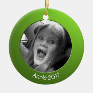 Double Sided Green 2 x Custom Photo and Text Ceramic Tree Decoration