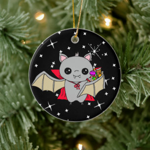 Double Sided Halloween Bats and Trick or Treating Ceramic Tree Decoration