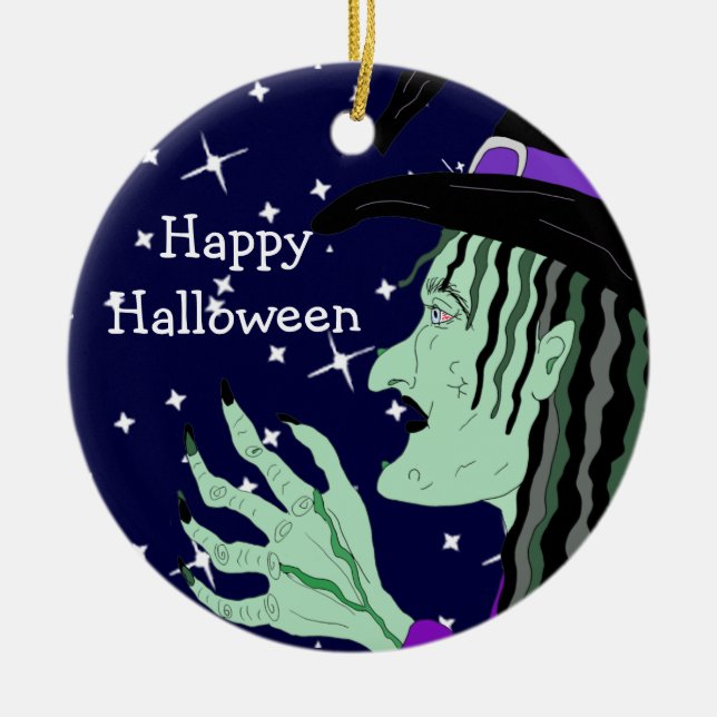 Double Sided Halloween Witches Keepsake Ceramic Tree Decoration (Front)