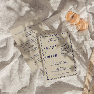 Double Sided Handwritten Retro Cake Modern Wedding Invitation