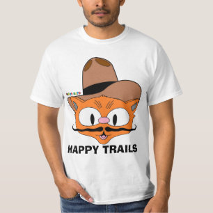 Double Sided HAPPY TRAILS Cartoon Moustache Cat T-Shirt