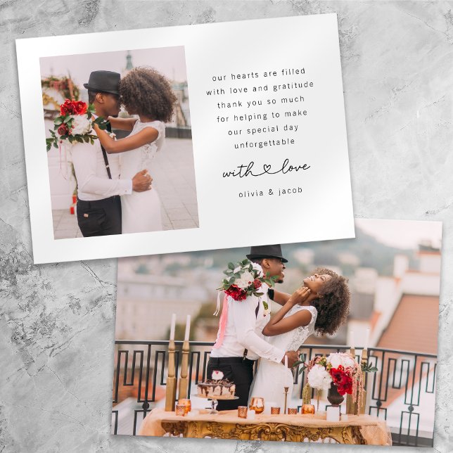 Double Sided Heart Script Photo Wedding Thank You Card (Creator Uploaded)