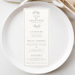 Double-Sided Ivory & Dark Olive Wedding Bar/Dinner Menu