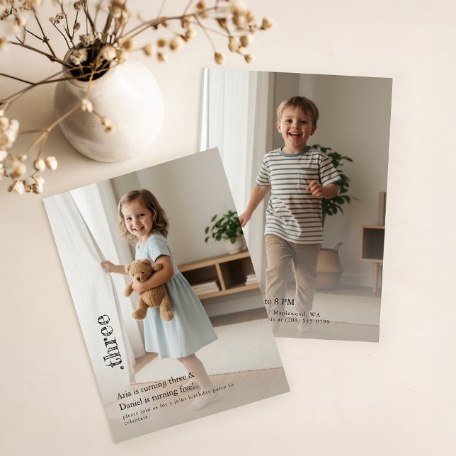 Double Sided Joint Photo Birthday Party Boy Girl Invitation (Creator Uploaded)