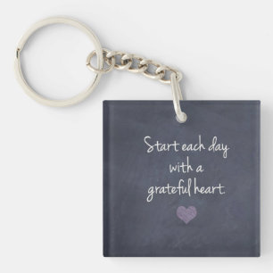 DOUBLE SIDED KEYCHAIN=START EACH DAY GRATEFUL KEY RING