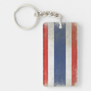 Double-Sided Keychain with Distressed Thailand Fla