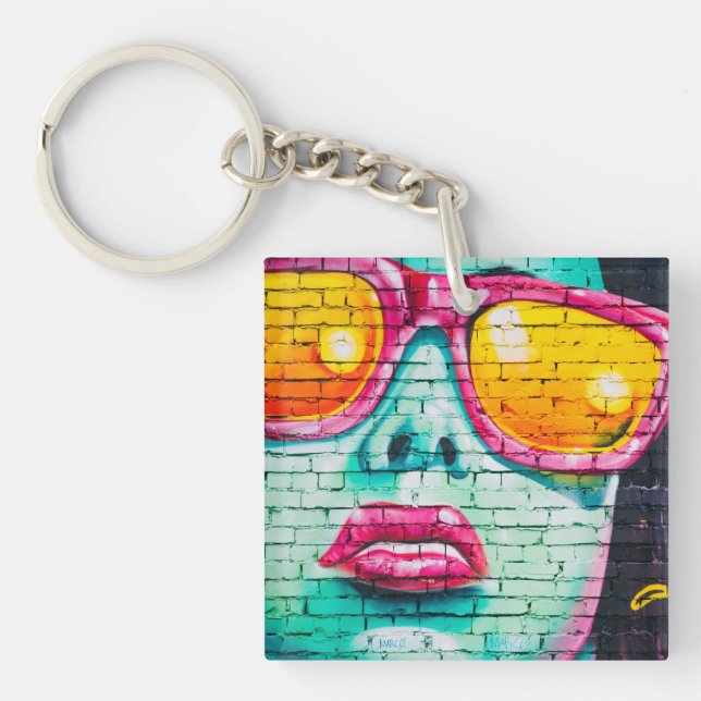 Double-Sided Keyring - Lipstick Urban Street Art (Front)