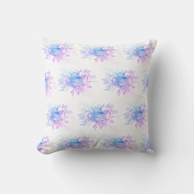 DOUBLE SIDED LAVENDER BLUE FLORAL CUSHION (Front)