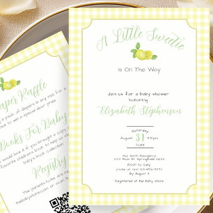 Double Sided Lemon Yellow Gingham Baby Shower Invitation