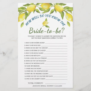 DOUBLE SIDED Lemons & Greenery Bridal Shower Game