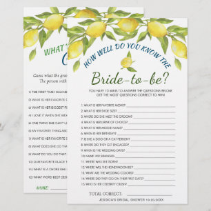 DOUBLE SIDED Lemons & Greenery Bridal Shower Game
