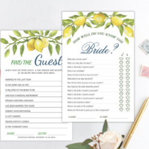 DOUBLE SIDED Lemons & Greenery Bridal Shower Game